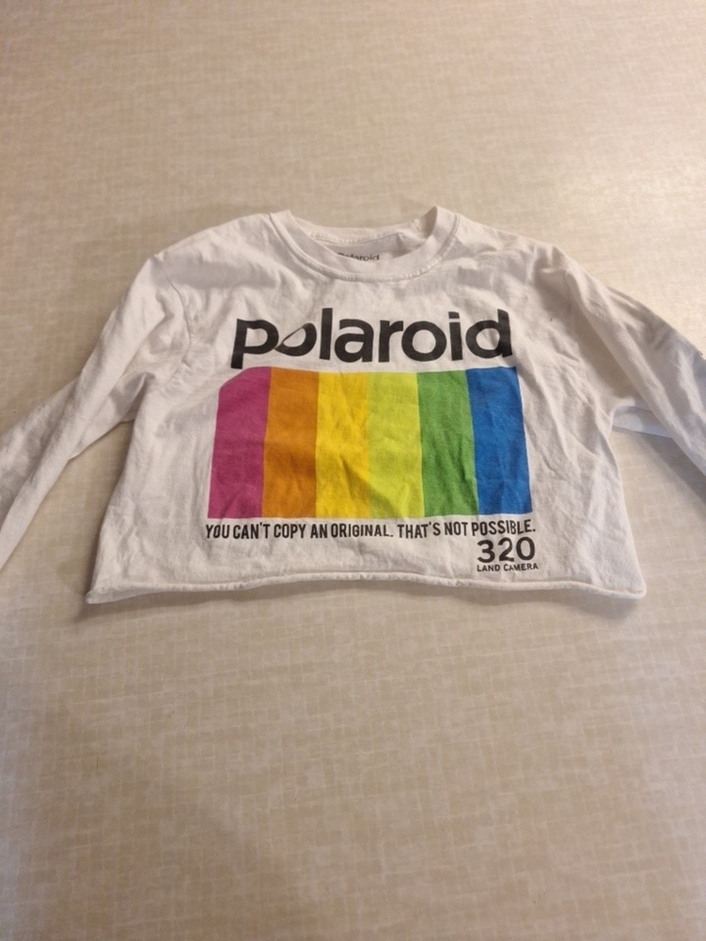 Polaroid White Long-Sleeve Tee with Rainbow Block Logo